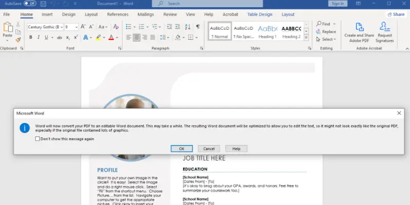 Change PDF to DOC using Microsoft Word Step 1